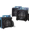 Heavy Duty Air Scrubber Slings Seven Five Zero Cfm Negative Air Through Triple HEPA Filters, showing three machines with blue casing.
