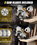 7 Inch Cordless Circular Saw Tool Only Compatible With 20V Batteries cutting through wood with included saw blades for accurate cuts.