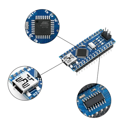Close-up of Three Pack ATmega328P Micro Controller Board V3.0 5V 16MHz With USB Cable Included, CH340G USB Interface, detail view