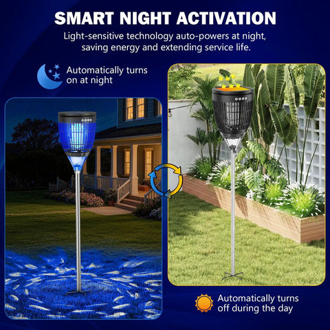 Super Effective Solar Bug Zapper Outdoor Kills Mosquitoes Gnats Flies Fast With 4200V High Voltage Zap Flame Projection