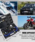 Hella Tough Coolant Vacuum Refill Kit For Rigs And Rides Heavy Duty Radiator showing toolset with gauge, hoses, and case dimensions.