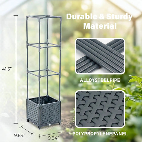 Raised Garden Bed Tomato Planter Box With Trellis Self Watering 4.1 Gallon Pot, alloy steel pipe, polypropylene panel, 41.3" high
