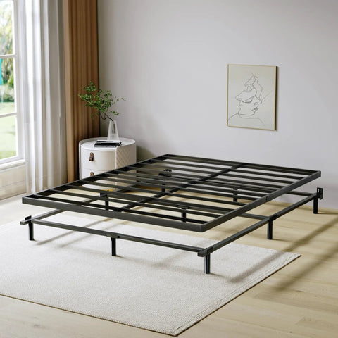 Queen Size 2 Inch Low Profile Bunkie Board With Reinforced Steel Slats And Durable Fabric Cover For Memory Foam Or Innerspring Mattresses Hella Sturdy No Fuss Setup Bedroom Glow Up image showcasing the sturdy steel slats foundation.