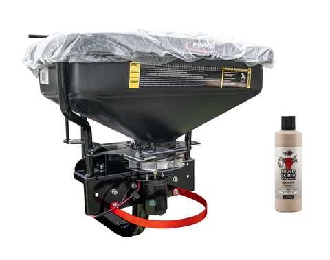 ATV UTV Dry Material Spreader 2.2 Cu Ft With 2 Inch Receiver Mount and Rain Cover, plus hand scrub cleaner bottle