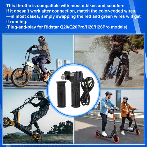 Ebike Full Twist Throttle Plug And Play 3 Pin For Ridstar Q20 48V With LCD Display And Key Lock Easy Install Throttle Grips For Ebike Motorcycle Scooter Ride Safe And Smooth Power