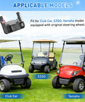 Kickass Flip Up Golf Cart Steering Wheel Cell Phone Mount on golf carts, fits Club Car, EZGO, Yamaha for hands-free course navigation.