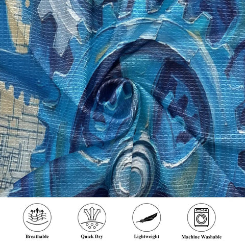 Close-up of blue gears design fabric of Sick Pattern Mens Hella Breathable Mesh Tank Top With Secure Hidden Pocket.