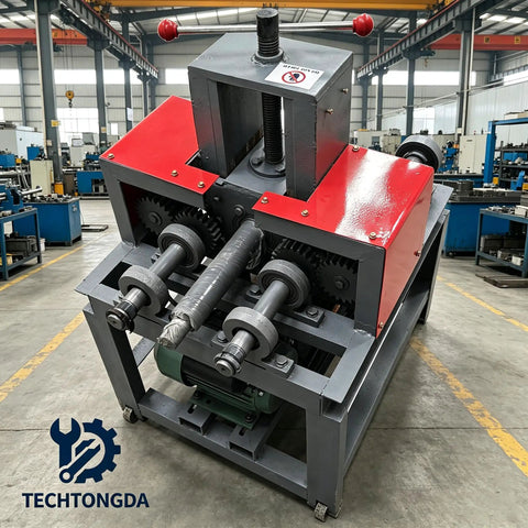 Techtongda Electric Pipe Tube Bender Roller 2.2KW Multi-Function Steel Bar Bending Machine for round pipes with red and black design.