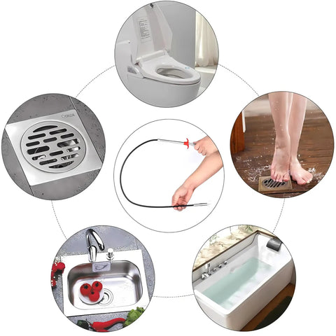 79 Inch Flexible Drain Snake Clog Remover for toilet, sewer, shower, kitchen and bathroom drains, long reach cleaner with grabber claw.