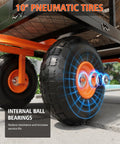 Close-up of 10-inch wheels on Heavy Duty Steel Garden Cart With 500 Lbs Capacity 3 In 1 Pullable Wagon, showcasing internal ball bearings.