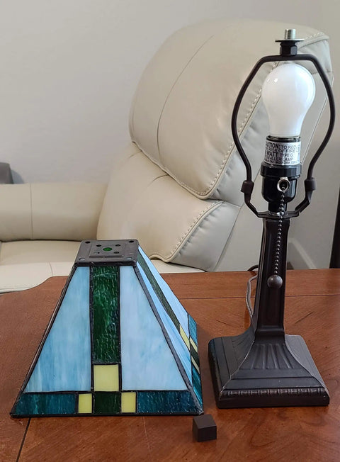 Tiffany Style Table Lamp With Stained Glass Mission Glass Panels In Rich Colors For Classic Living Room Or Bedroom Decor 8 Inch Shade