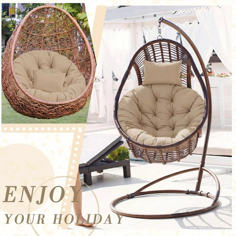 Beige Egg Chair Cushion Replacement 45x45 For Hanging Basket Hammock Swing Waterproof Pad With Headrest on garden patio
