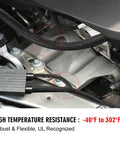 No Sweat 10 Foot 1/2 Inch Black Cable Sleeve Split Wire Loom Tubing used for protecting wires in an engine compartment.