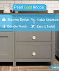 Round Gold Cabinet Knobs Set Of Twelve, One And A Quarter Inch Pearl Bead Drawer Pulls In Brushed Brass on kitchen cabinet
