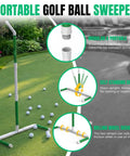 Portable Golf Ball Sweeper With Self Standing No Bend Design Modular PVC Ball Collector And Picker Upper For Golf Pickleball And Badminton Practice Back Friendly Ball Pickup Easy Stand Quick Cleanup on grass with scattered balls