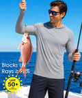 Man fishing wearing Men's Hooded Rash Guard Long Sleeve UPF 50 Plus Sun Protection For Fishing And Beach Wear Quick Dry Shirt Gray XL