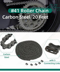 Roller Chain 41 Size, 20 Feet Carbon Steel Chain With Five Connecting Links, 1/2 Inch Pitch, displayed coiled with connectors.