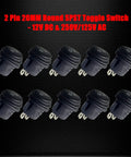 Waterproof Round Rocker Switches On Off 12V DC 20A And 125V And 250V AC SPST 20 Millimeter Round Toggle Pack Of 10