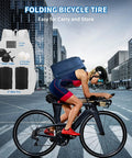 Cyclist on sleek bike with Foldable Mountain Bike Tire Twin Pack 24x1.95 And 26x1.95 Replacement Tires on city street.