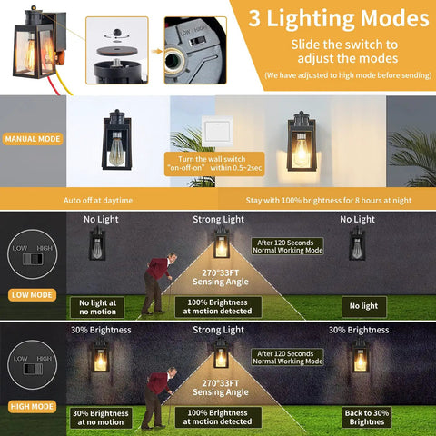 Diagram showing GFCI Porch Light With Dusk To Dawn Motion Sensor Breezy Rustproof Outdoor Lighting Fixture Three Lighting Modes