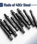 Heavy Duty Impact Square Socket Adapter Set, 10 Piece, 1/4 Inch Square Tip, Hex Shank, Black Chrome Vanadium Steel on white background