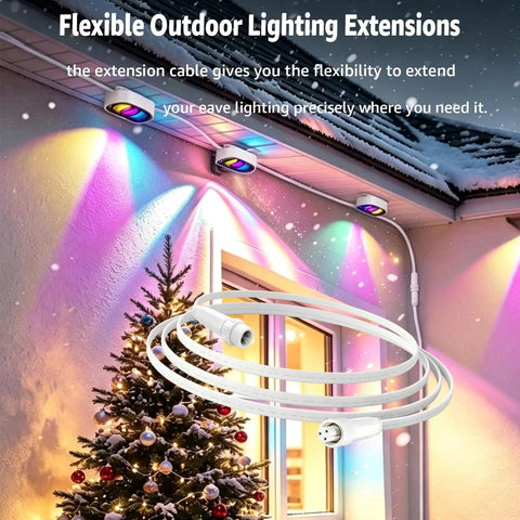 Heavy Duty 10 Foot Extension Cord For Govee Prism Outdoor Lights Plug And Play Three Pin Design shown with colorful lights.