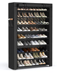 No Fuss Ten Tier Shoe Rack With Sturdy Cover Holds Forty To Fifty Pairs Of Sneakers And Casual Kicks, showcasing shoes on flexible shelves.