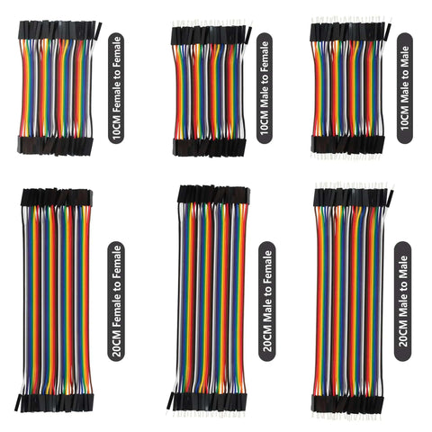240 Piece Multicolor Dupont Wire Jumper Kit For Breadboard DIY Projects With 40Pin Connectors in 10cm and 20cm Lengths Displayed