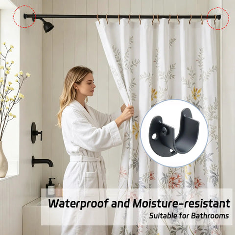 Four Pack U Shaped Closet Rod Brackets 1 Inch Versatile Wardrobe Rod Holders For Closet Curtains Heavy Duty Mounting Hardware No Fuss Install Adjustable Depth 0.9 To 2.2 Inches Fits 26 Mm Opening Diameter black U-shaped bracket mounted for bathroom shower curtain rod
