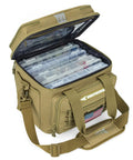 Medium Water Resistant Tackle Bag For Saltwater Or Freshwater Fishing Gear Storage Holds Up To Six 3600 Lure Boxes Open View
