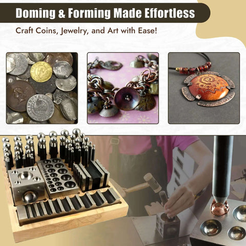 Workhorse Doming Block And Punch Set For Jewelry Making 41 Piece Dapping Kit for coin rings and jewelry crafting setup