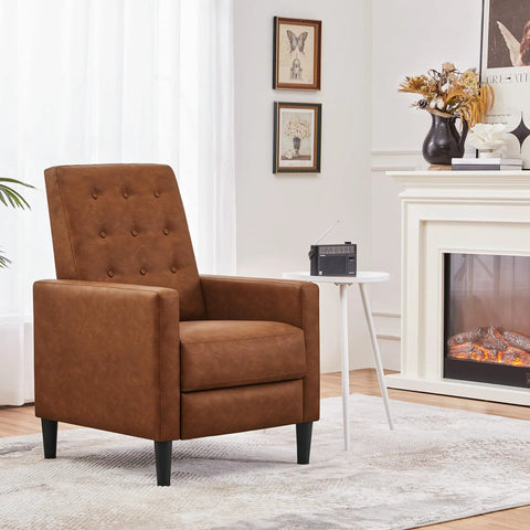 Cozy Faux Leather Recliner Sofa With Adjustable Back And Footrest Soft Plush Tufted Upholstery And Pocket Spring Support Mid Century Modern Single Recliner Chair For Living Room Or Home Theater Brown