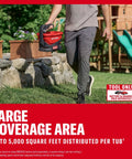 Person using V20 Four Season Seed Spreader Handheld One Point Two Gal With 6 Speed Settings, showcasing large coverage.