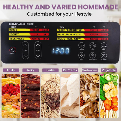 Control panel of Slick Food Dehydrator With Nine Stainless Steel Trays And Handy Remote Control Plus Robust Eight Hundred Watt Motor.