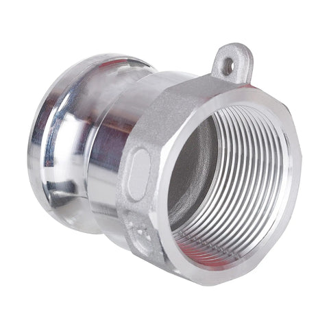 Heavy Duty Aluminum Cam Lock Coupling Type A 1.5 Inch Straight Up Quick Connect Hose Adapter With NPT Female Thread close-up view.