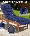 Outdoor Chaise Lounge Cushions Waterproof And Fade Resistant With Ties For Patio, Poolside, Lawn And Beach, 75.1x22.8x4.7 Inch Navy Blue