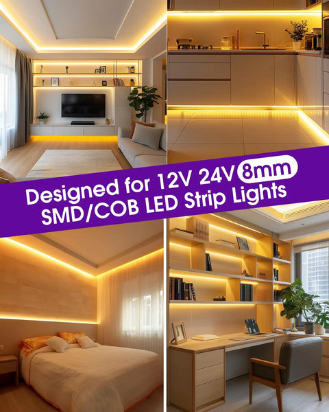 2 Pin 8mm LED Strip Connector Solderless Kit For 12V 24V White Single Color Tape Lights, Transparent LED Strip Connectors With Screwdriver, Easy Strip To Wire, Compatible With Most SMD LED Tape Light Strips.
