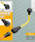 Heavy Duty Four In One NEMA Adapter Cord 12AWG For 5 15P To 5 15R 5 20R 6 15R 6 20R Indoor Outdoor Extension Cable