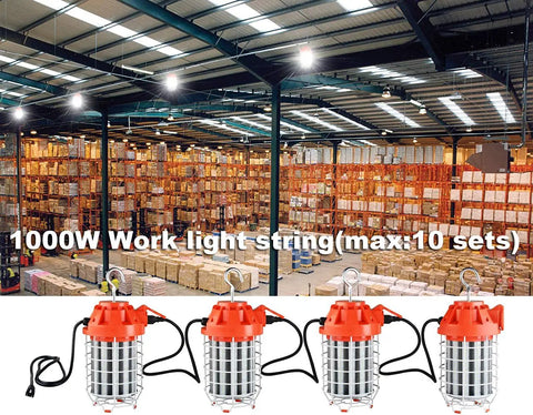 60W LED Temporary Work Light With 8400 Lumen Output, 5000K Daylight Glow, Plug And Play Job Site Lights With Outlet And Hook, Portable Indoor Outdoor Construction Light, Easy Hang, UL Listed, Durable Steel Build