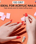 Hands using Mini Nail Buffer Blocks Set 100 180 Grit For Nail Prep and Gel Polish Sponge Buffing on orange background
