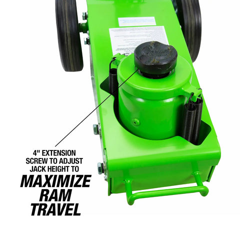 Close-up of 22 Ton Heavy Duty Air Hydraulic Floor Jack showing 4" extension screw for height adjustment