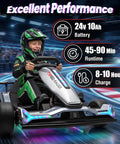 24V Electric Drift Go Kart With Dual 800W Motors 10Ah Battery 8.2 MPH Top Speed 3 Speed Modes features