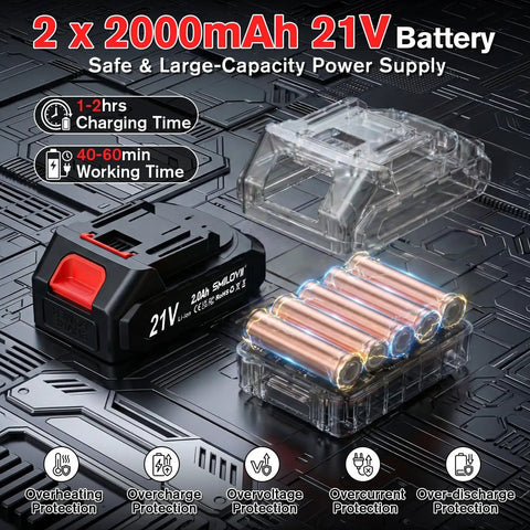 21V Cordless Weed Wacker And Lawn Edger Do It All 4 In 1 Garden System battery pack with two 2000mAh batteries