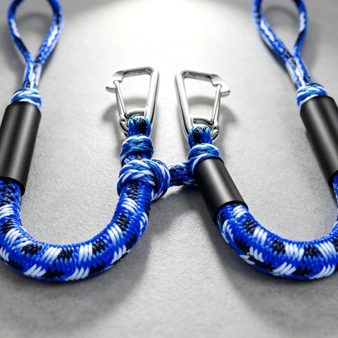 Elastic Bungee Dock Line For Boats, 4 Ft Mooring Rope With Stainless Steel Clip detail on concrete