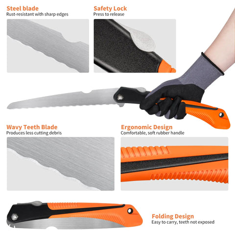 Insulation Hand Saw With 16 Inch Steel Blade And Wavy Serrated Teeth For Cutting Wood Fiber Board Foam Mineral Wool Styrofoam Rockwool Pro Grade Fast Cutting Utility Tool For Pros And DIY Projects, featuring folding design and safety lock