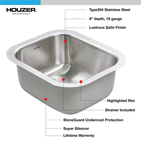 Stainless Steel Kitchen Bar And Prep Sink, 10 Inch Undermount With Strainer, Built To Last, featuring sleek satin finish and undercoating.