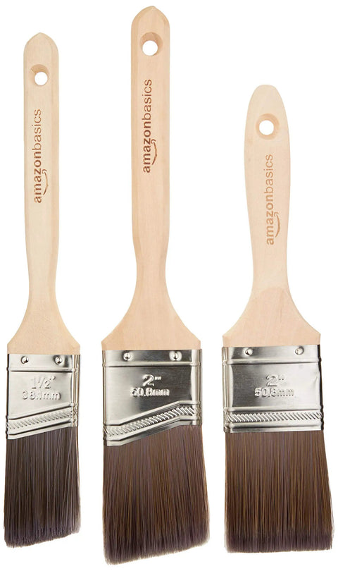 Pro Paint Brush Set 3-Pack With Polyester Blend Bristles, Tapered Flagged Tips For Smooth Strokes And Big Coverage, Great For Windows, Trim, Cabinets, And Tight Corners, Handles A Range Of Paints, Stains, And Finishes