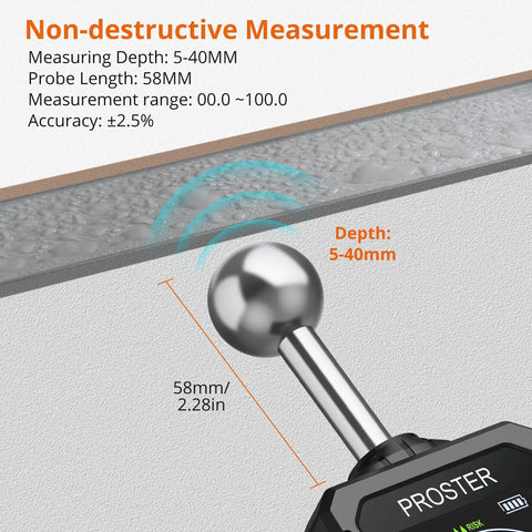 Rechargeable Pinless Moisture Meter With USB C 40mm Depth 2.4 Inch LCD 3 Color Bar Non Destructive Moisture Tester For Wood Drywall Concrete And More Today showing 5-40mm depth