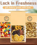 Tin Tie Bakery Bags With Window, 50 Pack Resealable Cookie Bags holding candies, cookies, and popcorn with thank you stickers