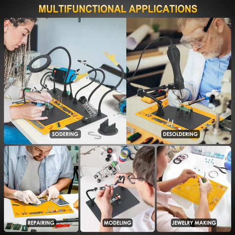Heavy-Duty Soldering Station With Magnetic Third-Hand Rig, Non-Slip Silicone Pad used for soldering, desoldering, modeling, jewelry making